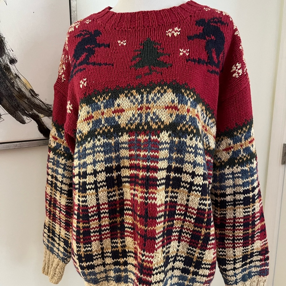 Vintage Bushwacker Red & Green Chunky Ski Sweater Size Medium